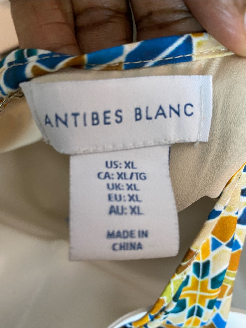 Antibes Blanc Printed Sleeveless Tunic in Cream, Blue & Yellow Size XL - Picture 2 of 8